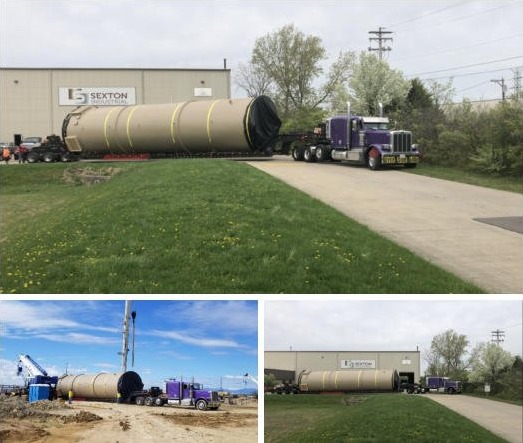 An over-dimensional vessel delivered on the apron of a receiving facility